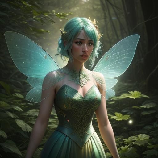 Fit Fairy with Green Growth in Photorealistic Style