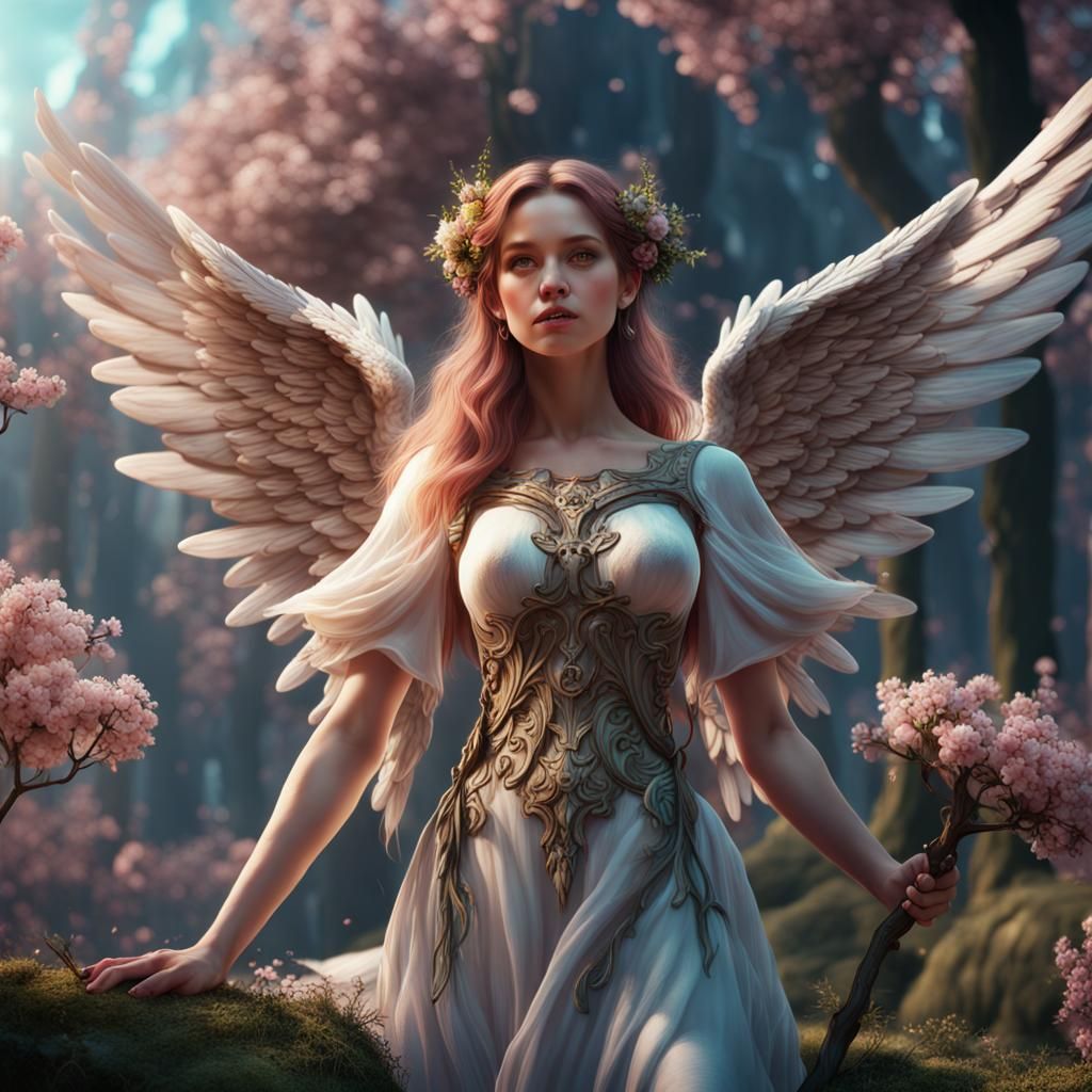 Fantastical Spring Angel Girl in Detailed Matte Painting