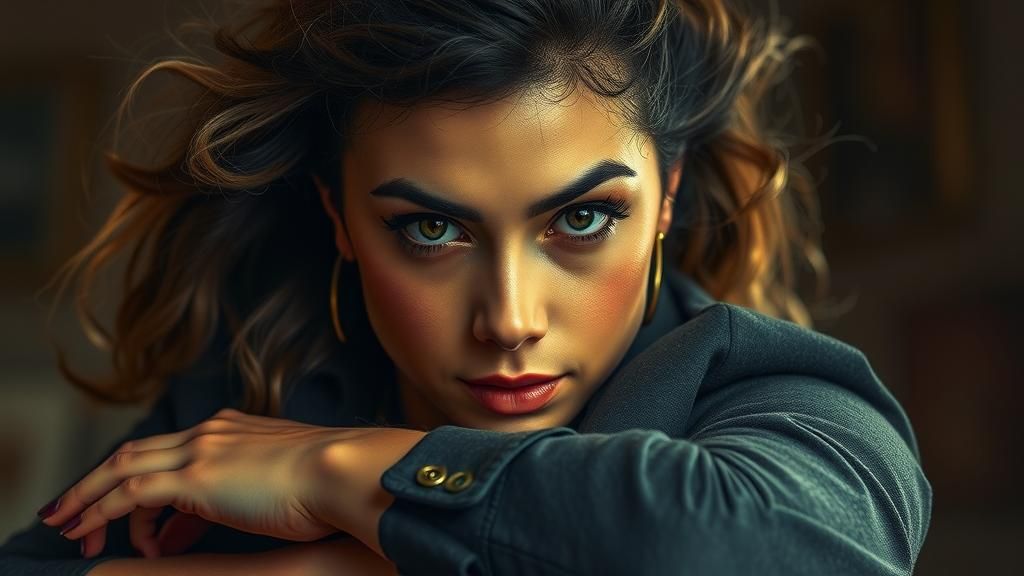 Voluptuous Woman Lifting Man: Hyperrealistic Portrait