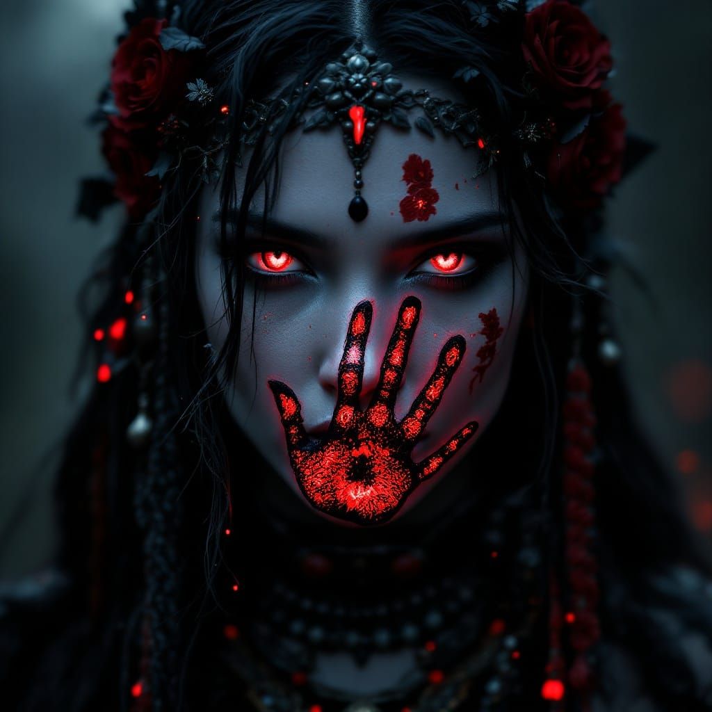 Native Goddess with Roses and Red War Paint