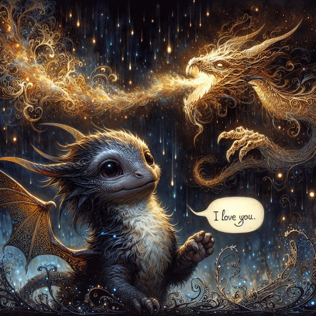 Baby Dragon's Farewell in Ethereal Watercolor Style