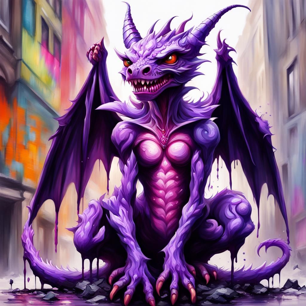 Vibrant Purple Vampire Dragon in Graffiti Style