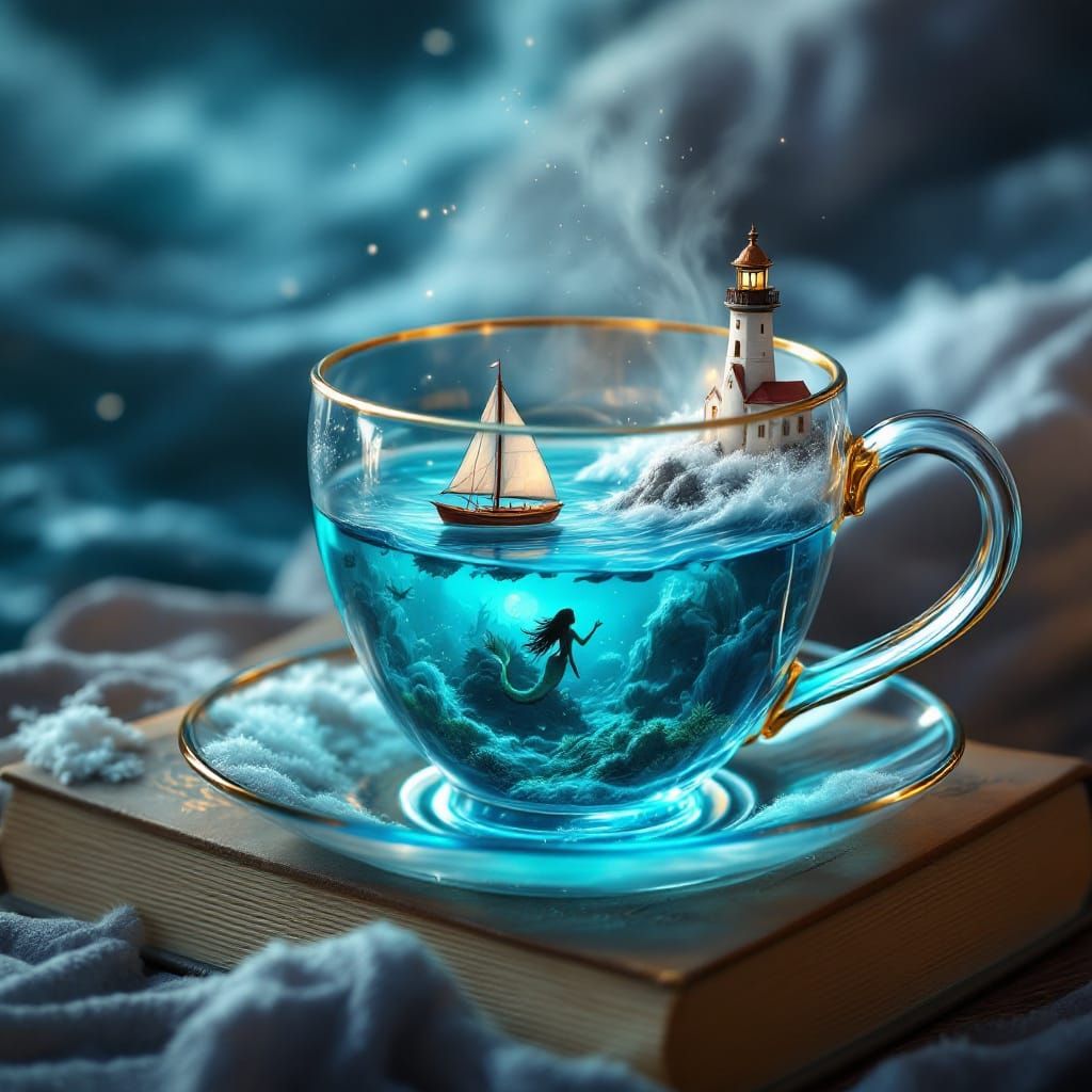 Ocean Fantasy in a Teacup: Surreal Digital Art
