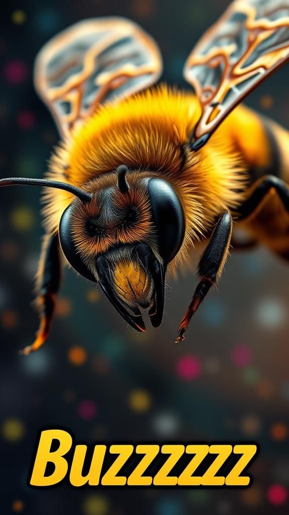 Buzzing Bee.  Bottom line cool font Text “Buzzzzz”