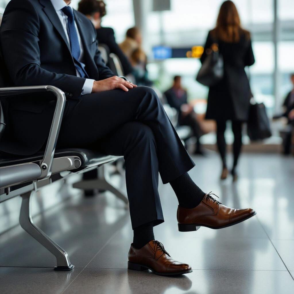 Airport Commute: Man in Suit, Minimalist Style