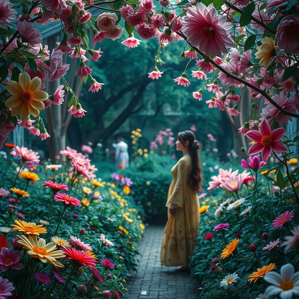 Surreal Floral Goddess in Vibrant Colors and Soft Light