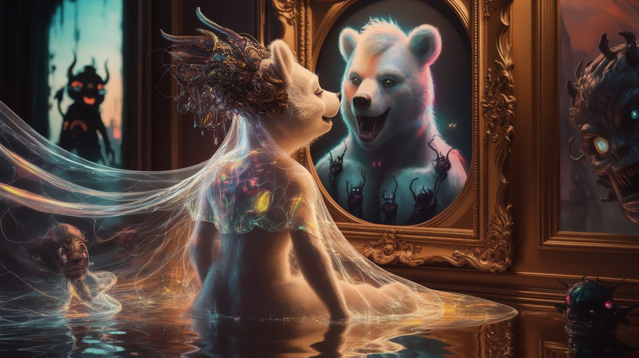Anthropomorphic Bears Kiss in Techno-Celtic Style