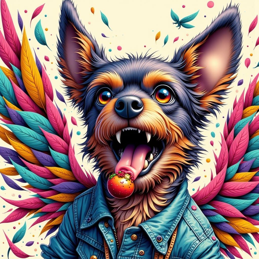 Cute Anime Girl Dog with Wings Eats Kebab