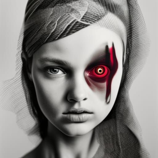 Biomechanical Witch Portrait in Charcoal Drawing Style