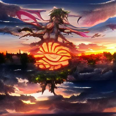 Yggdrasil Tree at Sunset