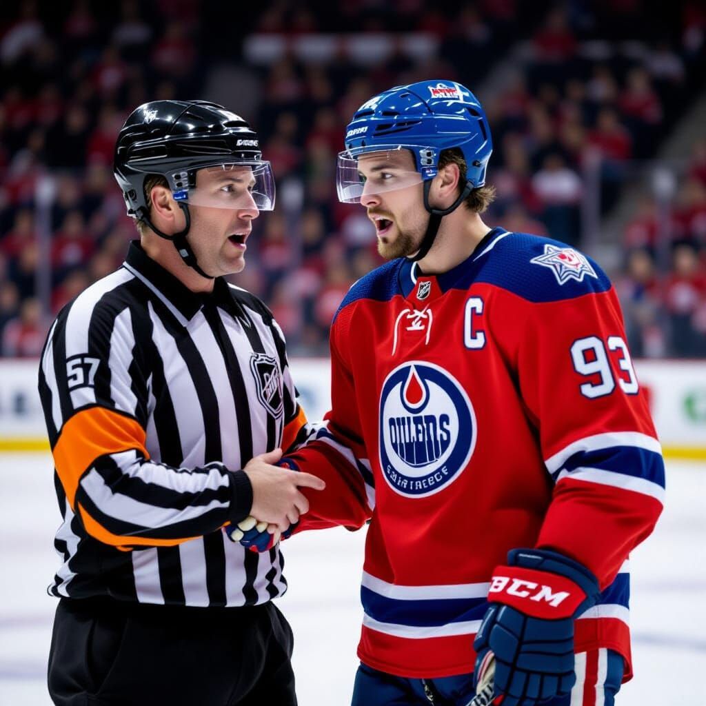 Hockey Player and Referee in Heated Argument