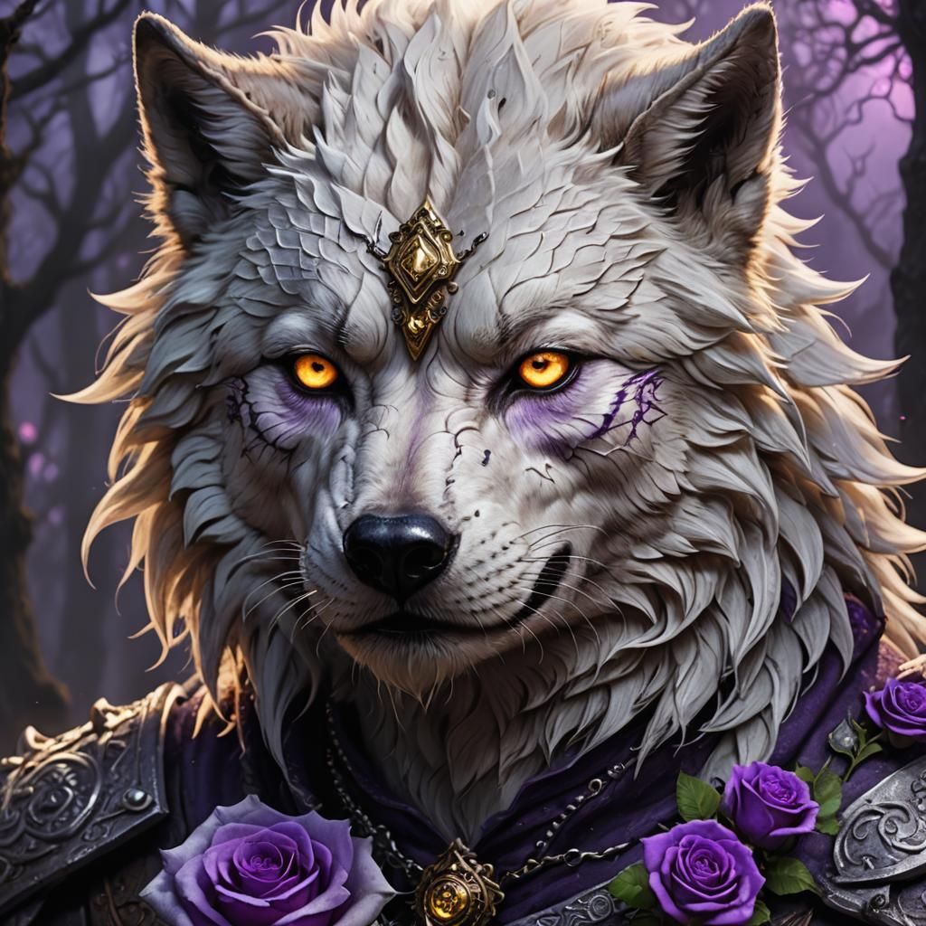 tattooed wolf boy the white wolf whit hazel eyes and the pur...
