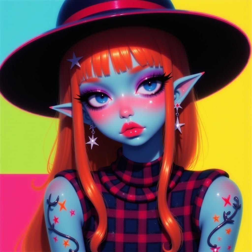 Punk Goth Girl with Neon Hair and Piercings