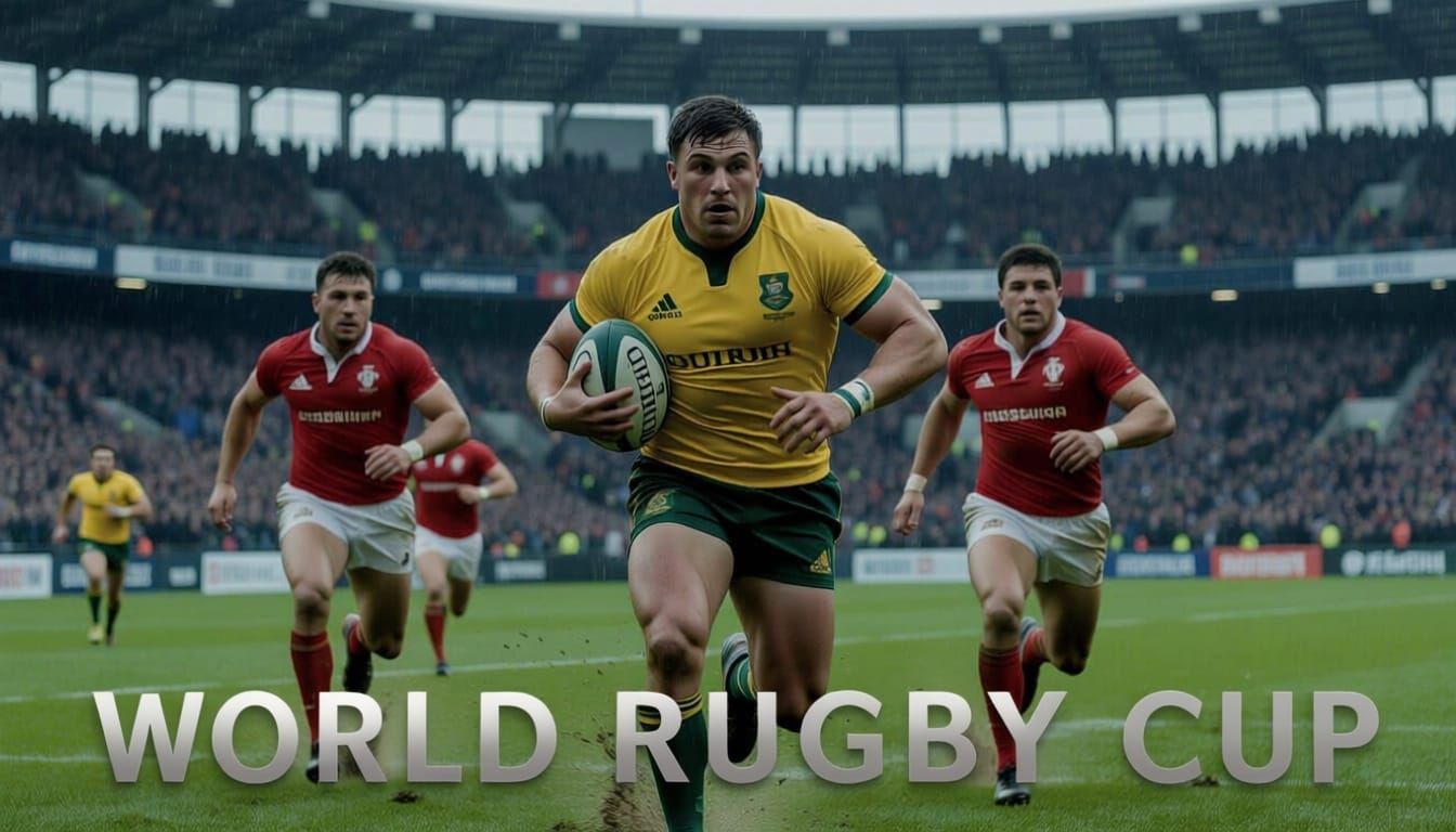 Rugby Player in Muddy Stadium Amidst Intense Match