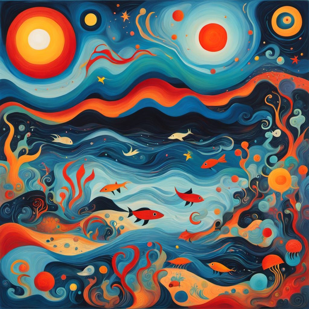 Dreamlike Bioluminescent Ocean in Abstract Style