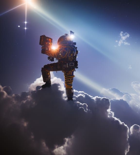 Astronaut in Nebula of Iridescent Clouds