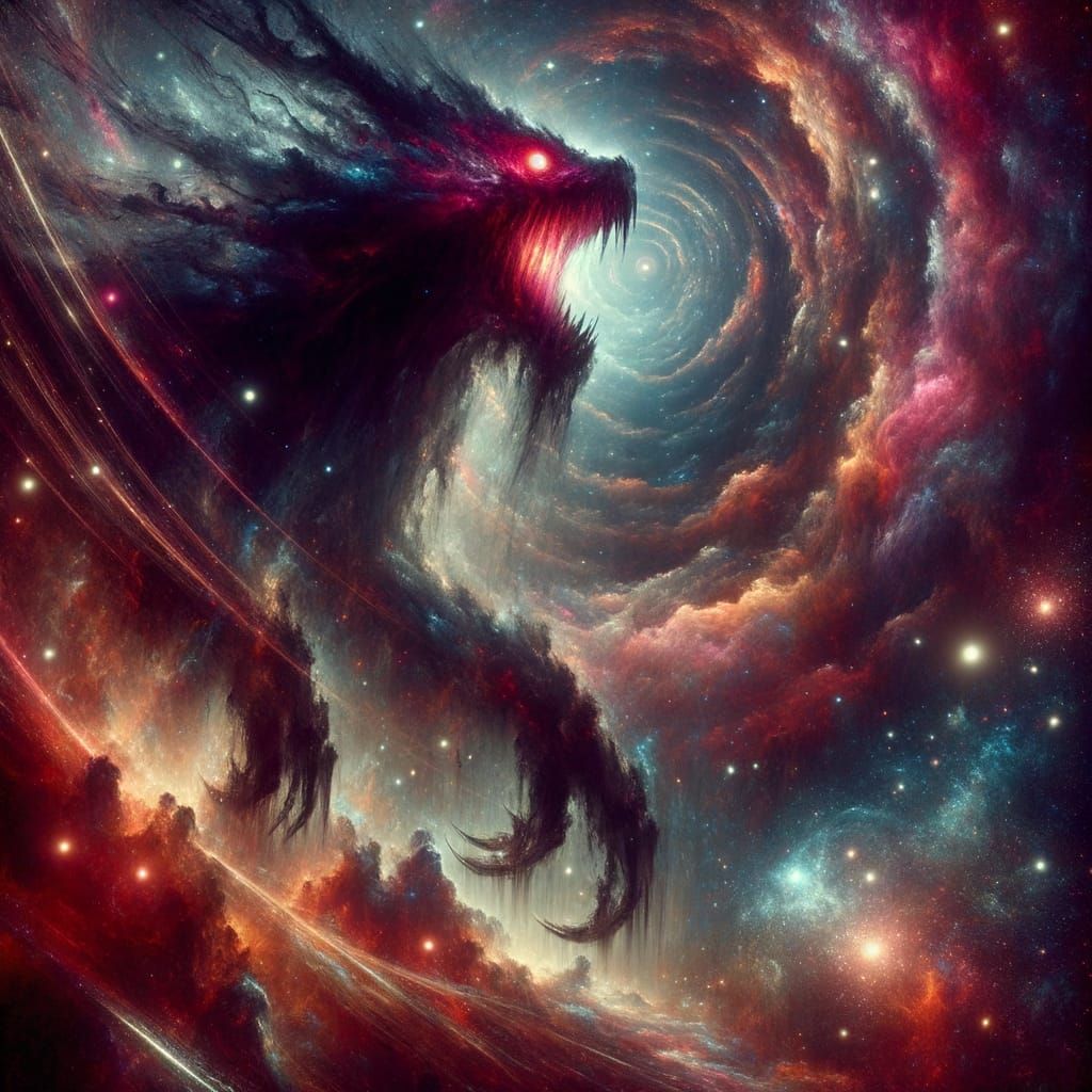 Colossal Shadow Beast Emerges from Cosmic Vortex