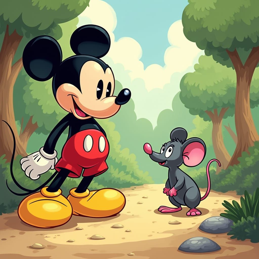 Mickey Mouse and Rat in Whimsical Cartoon Style