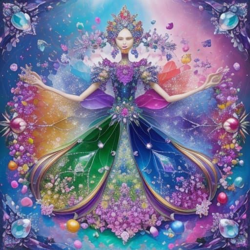 Surreal Gemstone Garden Oil Painting