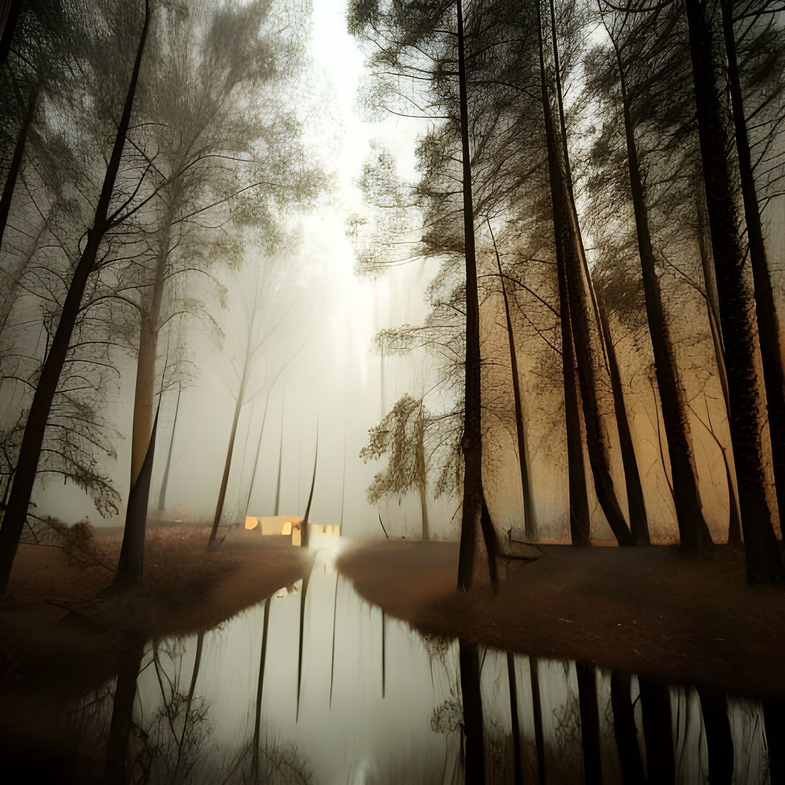 Woman with Headache in Cypress Tree Woodland