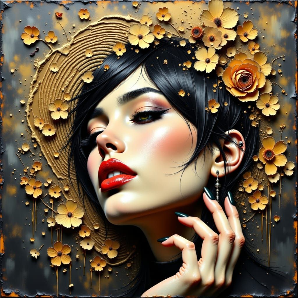 Elegant Woman Emerging from Fingerprint, Oil and Grunge Styl...