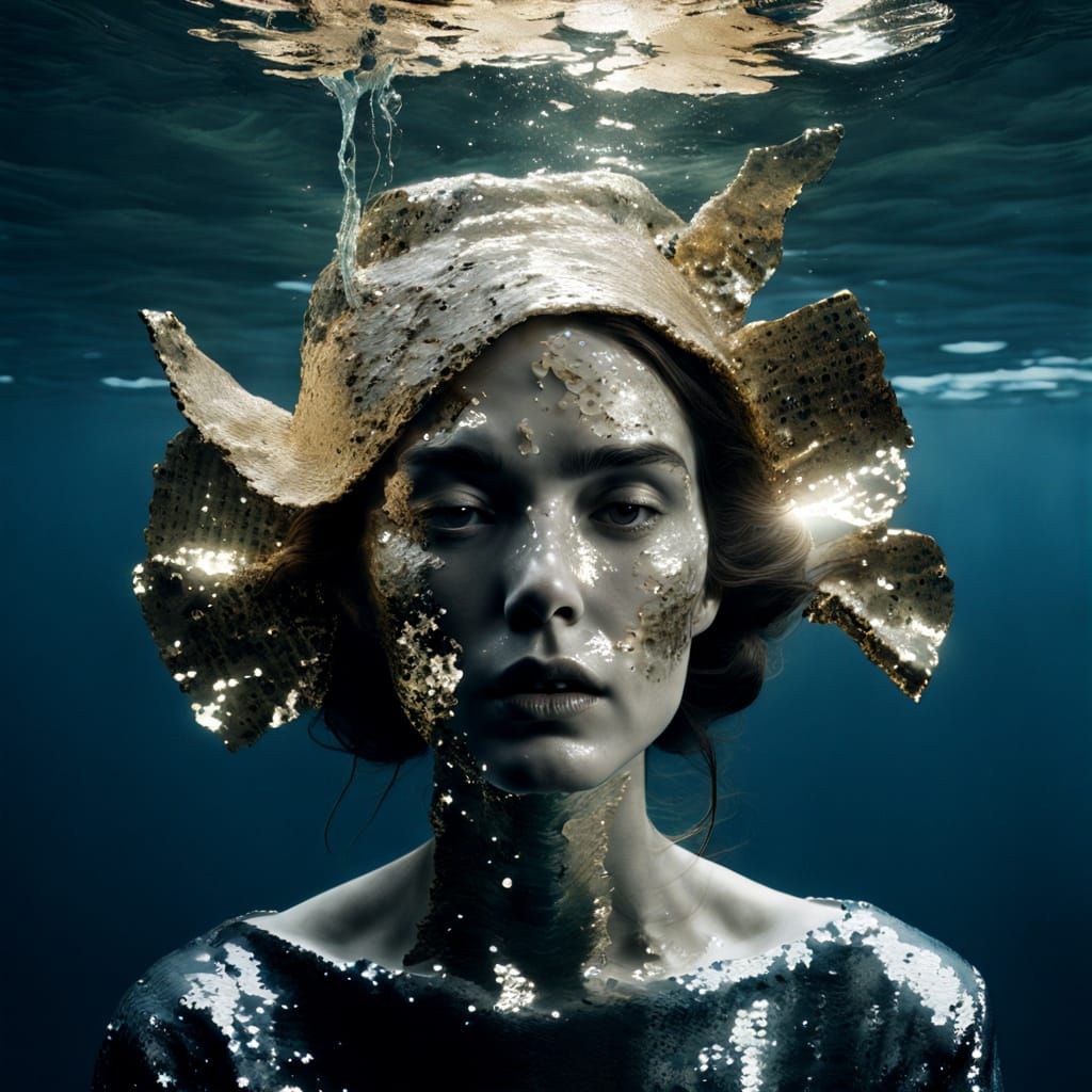 Surreal Underwater Landscape with Floating Island in Moderni...