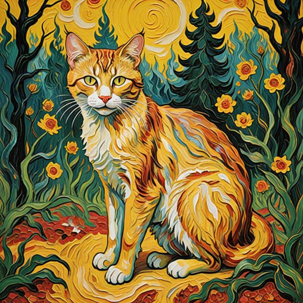 Vibrant Feline Form in Banana Hues, Neo-Expressionist Style