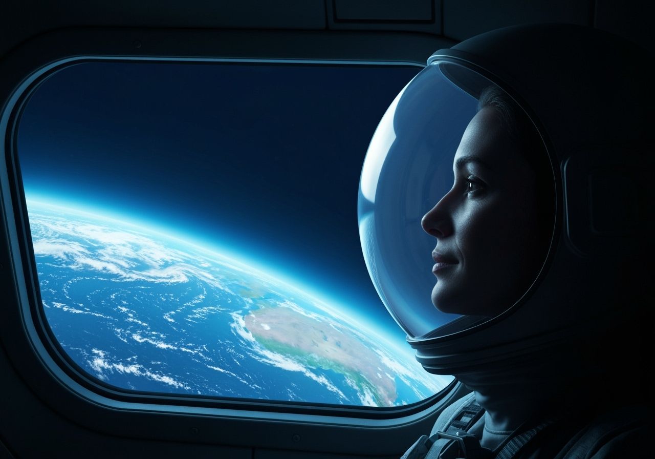 Black Astronaut Admiring Earth, Futuristic Cinematic Style