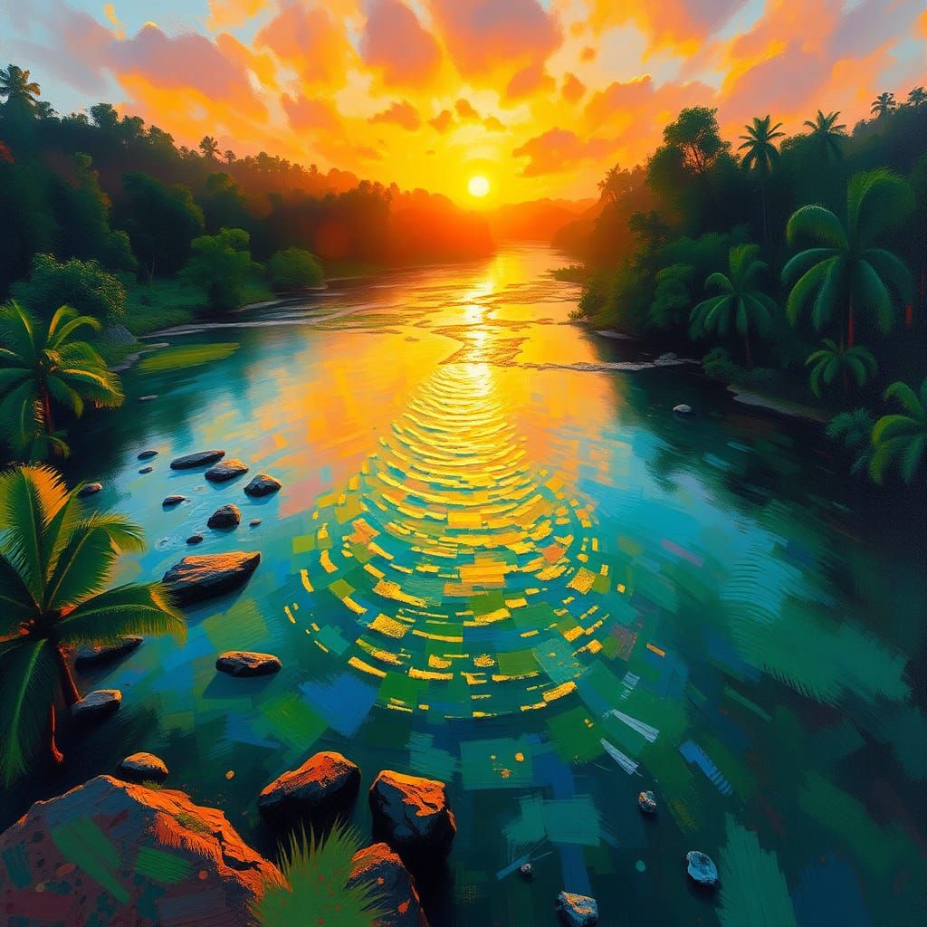 Caño Cristales Colombia in Impressionist Style