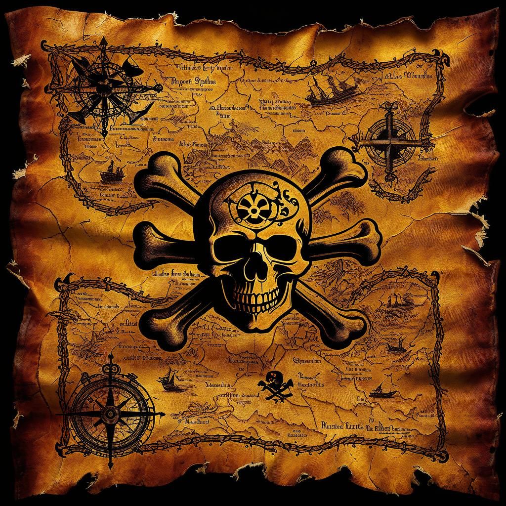 Antique Pirate Treasure Map on Animal Skin