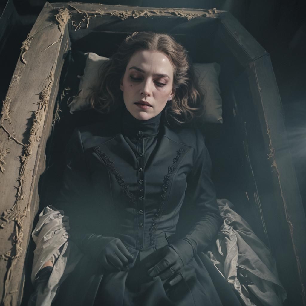Cinematic Vampire Portrait in Coffin