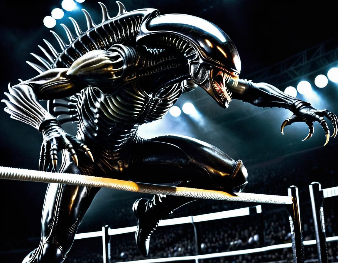 Xenomorph Hurdler in Biomechanical Surrealism Style