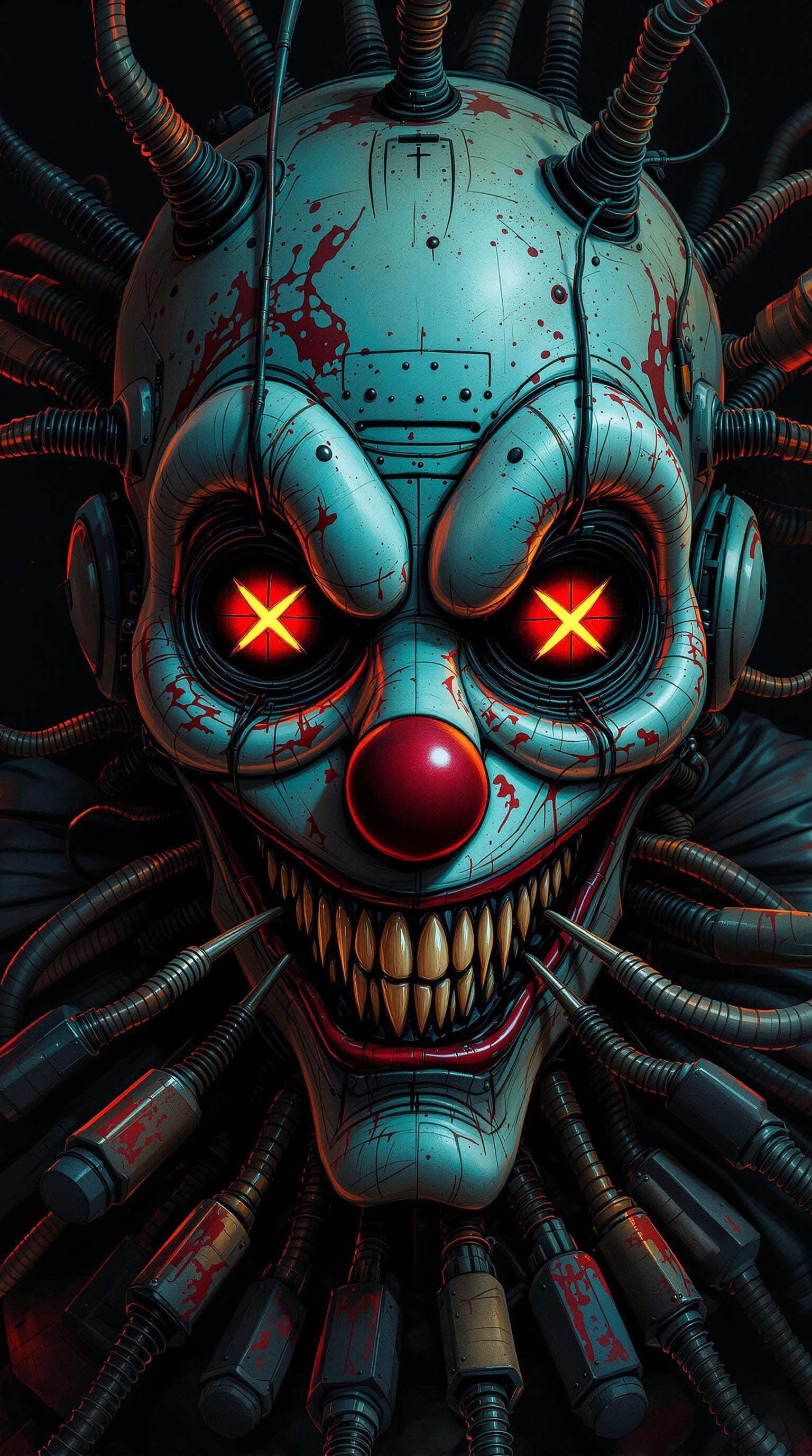 Demonic Robot Clown Portrait in Grimdark Style