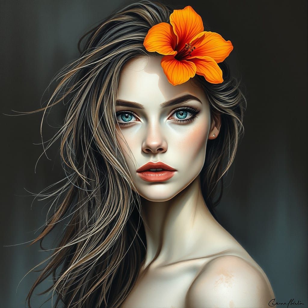 Surreal Goddess in Thick Oil and Acrylic Strokes