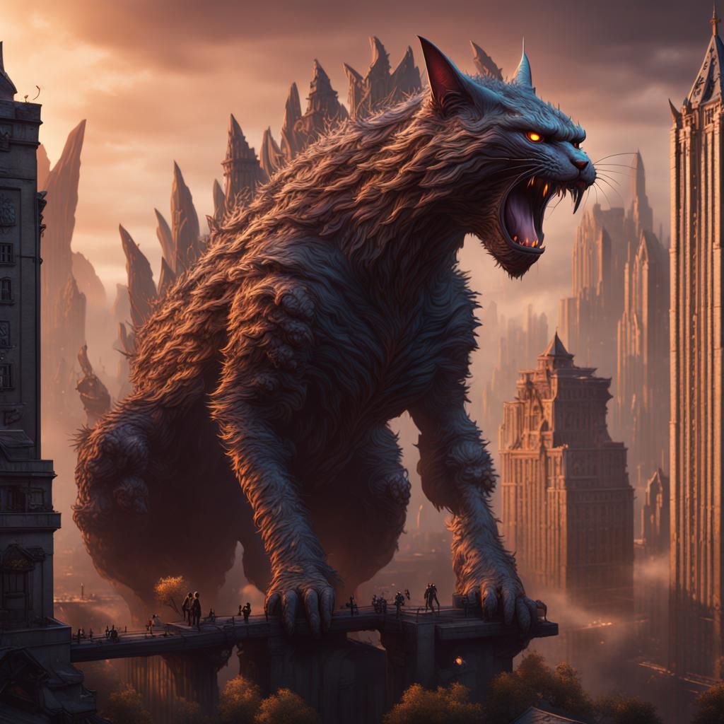 Fantastical Catzilla in Detailed Matte Painting