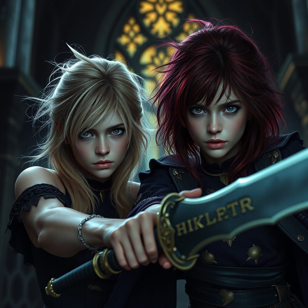 Gothic Vampire Fight Between Twins, Hyperrealistic Portrait