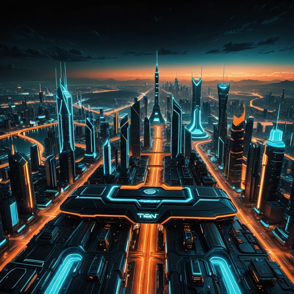 Futuristic Crown City in TRON Legacy Style