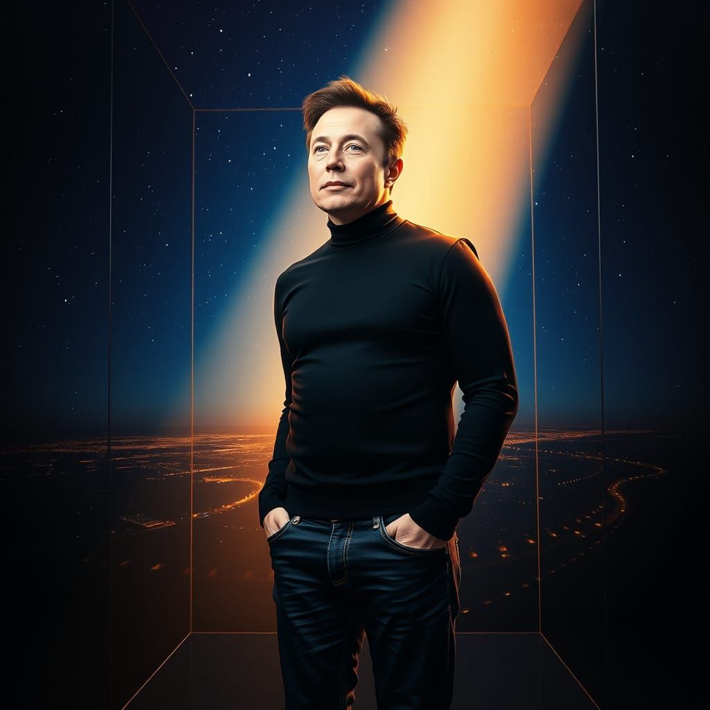Elon Musk in a Dreamlike Gouache Cube