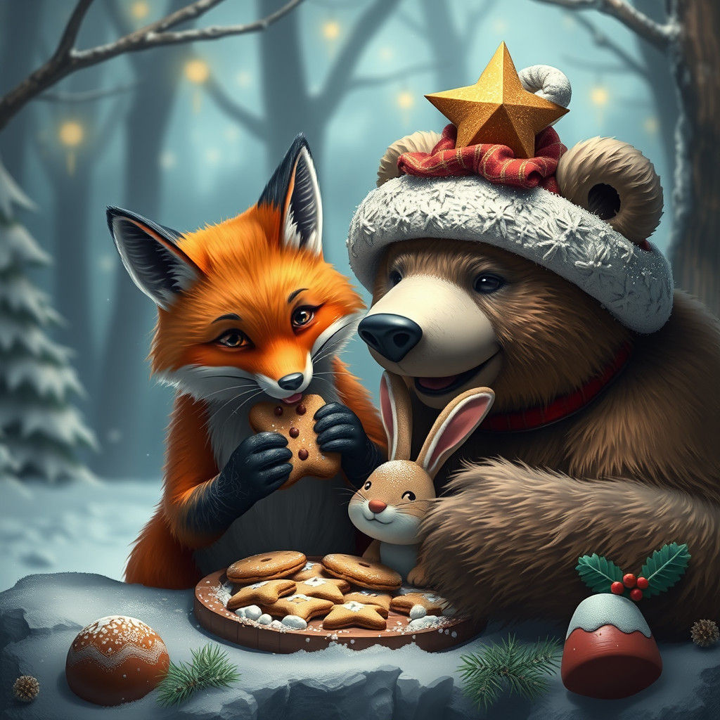 Fox, Bear, and Rabbit Share Christmas Cookies