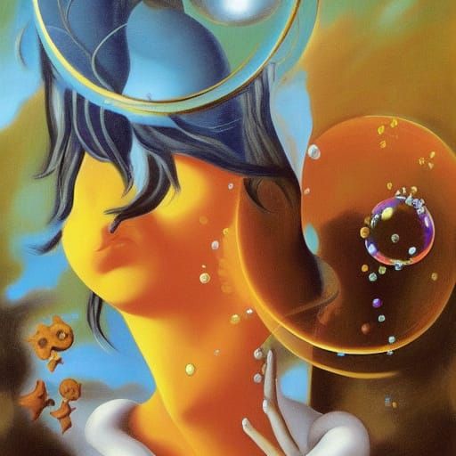 Surreal Woman with Fish Symbol in Dreamlike Landscape