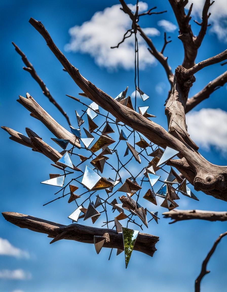 Driftwood and Mirror Sculpture Reflects Nature