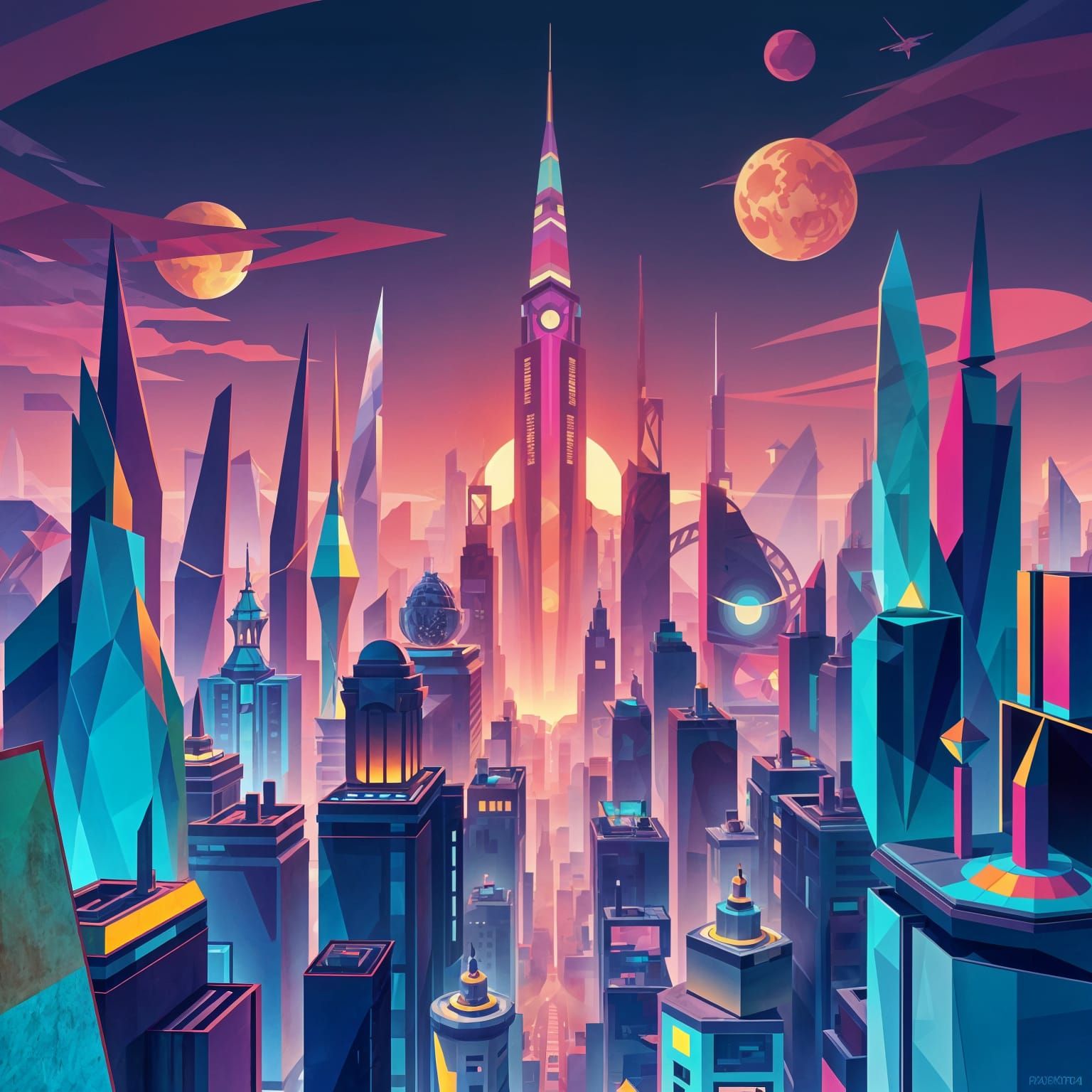 Cubist Masterpiece in Neo-Cubism Style