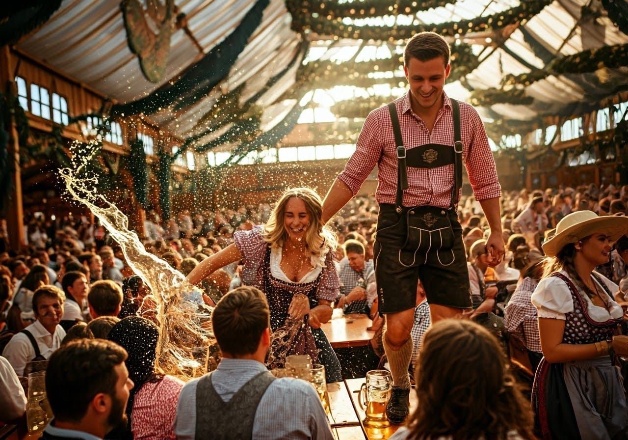 Oktoberfest Beer Hall Celebration with Dancing and Merriment