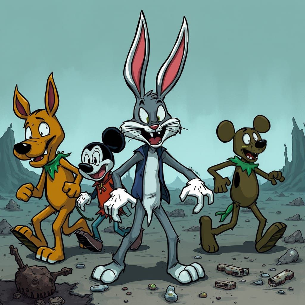 Zombie Cartoon Legends in Desolate Landscapes