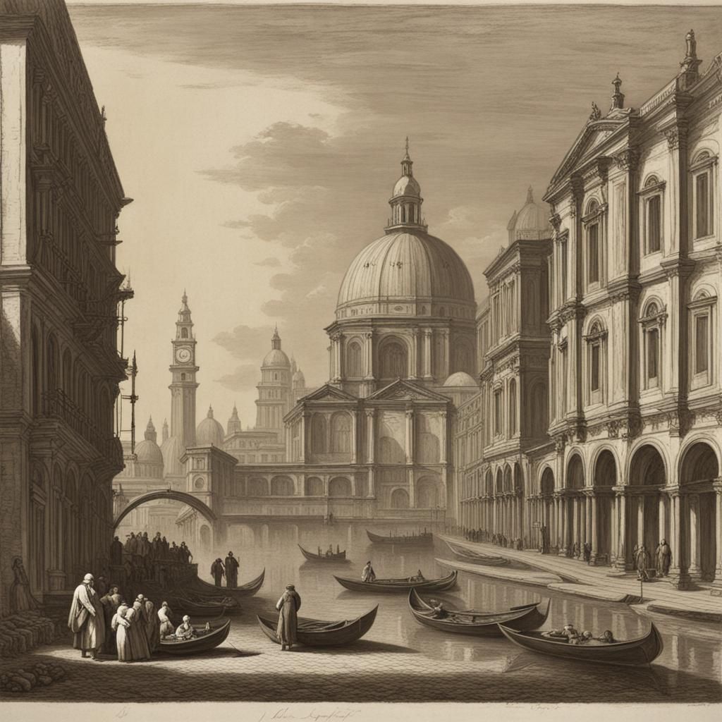 Venetian Cityscape in Classical Oil Painting Style