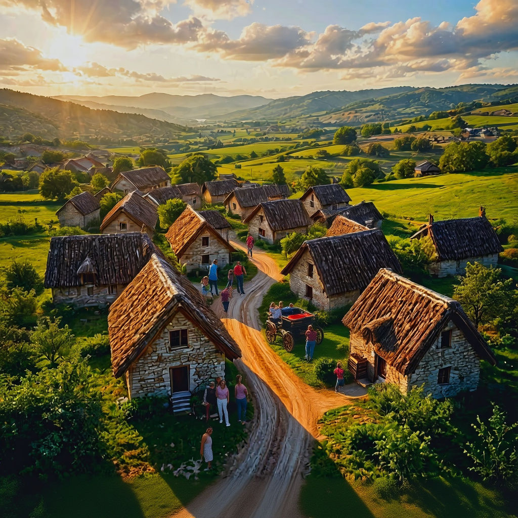 Photorealistic Rustic Village From Above