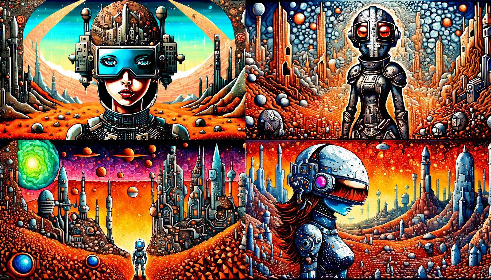 Cyberpunk Knight on Mars: Acrylic Pointillism