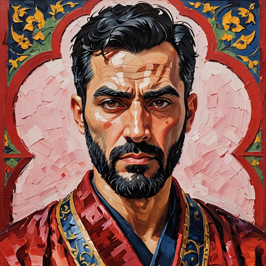 Iranian Man Portrait in Neo-Impressionist Oil Painting