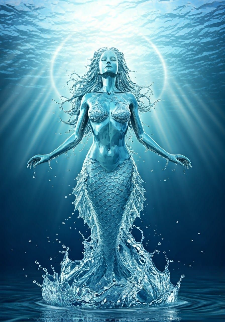 Surrealist Mermaid Emerges from Ocean Waves in Dazzling Disp...