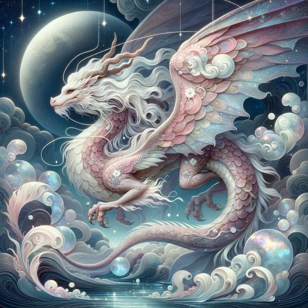 Ethereal Dragon Under Starlit Night Sky